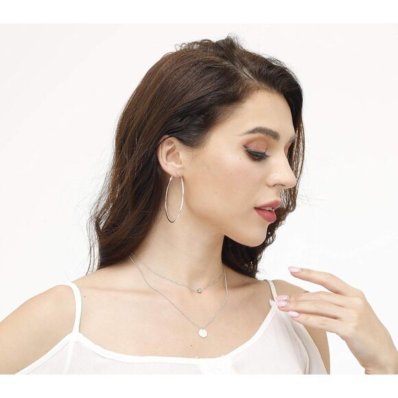 4 Pairs Sterling Silver Hoop Earrings Set - 14k White Gold Plated, Sizes 30-60mm - Picture 2 of 6